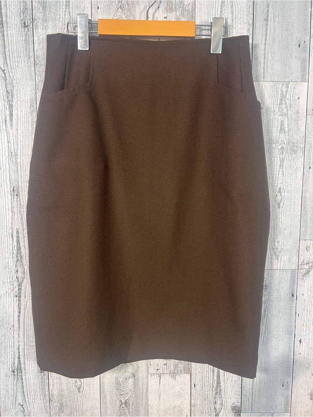 Vintage Brown Wool Straight Skirt Medium High Waist Dark Academia 90s Lined